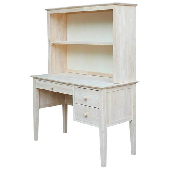 Pemberly Row Unfinished Solid Wood Writing Desk and Hutch with One Fixed Shelf