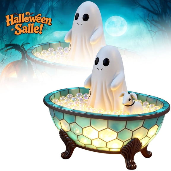 Halloween Ghost Bubble Bath Lamp, Spooky LED Night Light for Bathroom Decor, Pearl Bead Bathtub Figurine, Small Tabletop Desk Accent Ornament, Halloween Decorations Indoor