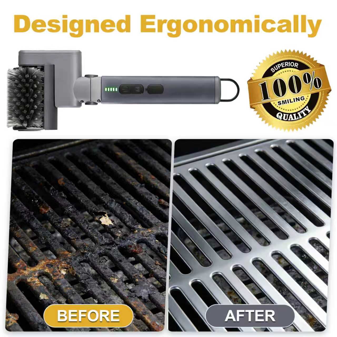 LHPY Electric Grill Brush Cleaner for Outdoor,150Mins BBQ Grill Cleaner with 3 Heads, 3-Speed & Angle Adjust Cordless Rotary Grill Brush(Gray)