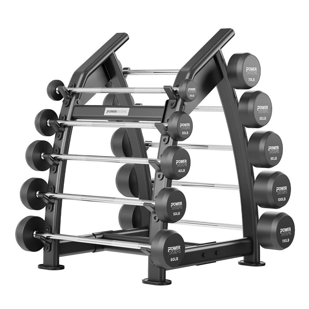 Power Systems Pro Style Rubber Fixed Straight Barbell - 80lbs Weighted Workout Bar w/Ergonomic Handle