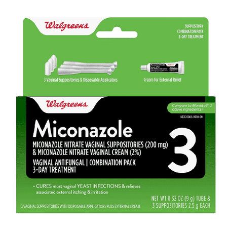 Walgreens Miconazole Nitrate Vaginal Suppositories (200 mg) and Cream (2%)1.0set