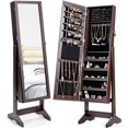 thumbnail image 1 of Costway Jewelry Cabinet Stand Mirror Armoire Lockable Organizer Large Storage Box Brown, 1 of 10