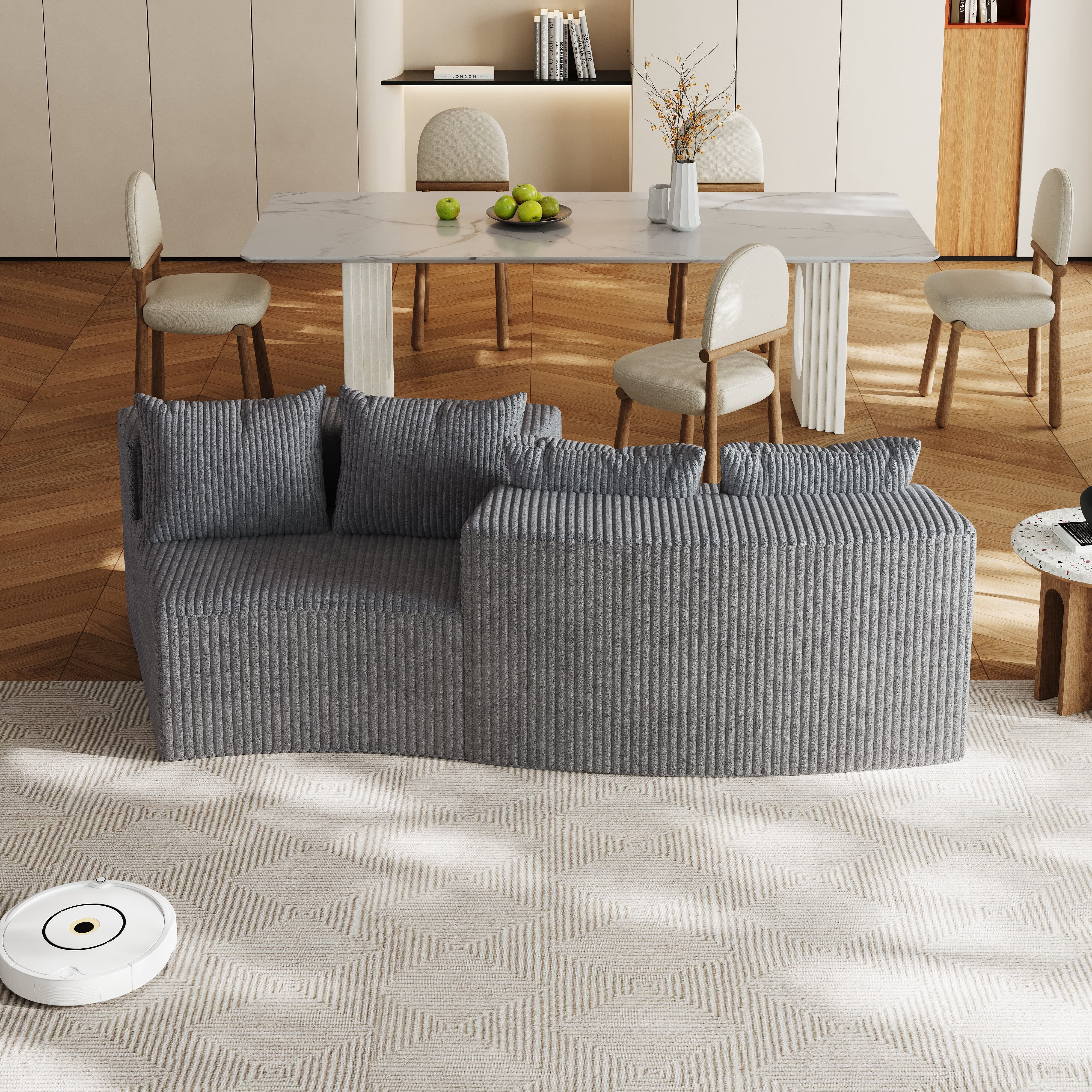 MAYEERTY Corduroy curved sectional sofa with four pillows,Curved Symmetrical Modular Semi Circular Sofa Sectional for bedroom, living room