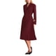 thumbnail image 4 of Vestido midi plisado de manga larga con solapa de pico para mujer Inspire Chic en color rojo vino, 4 of 5