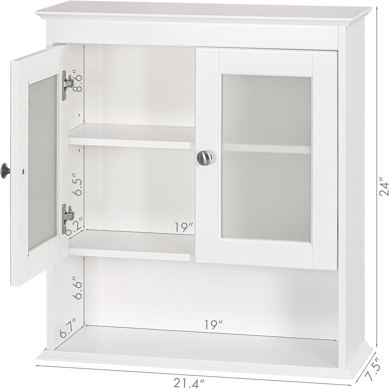 Spirich Elegant Bath Storage Organizer Wall Mounted Cabinet with Transparent Glass Doors, Adjustable Shelves, White
