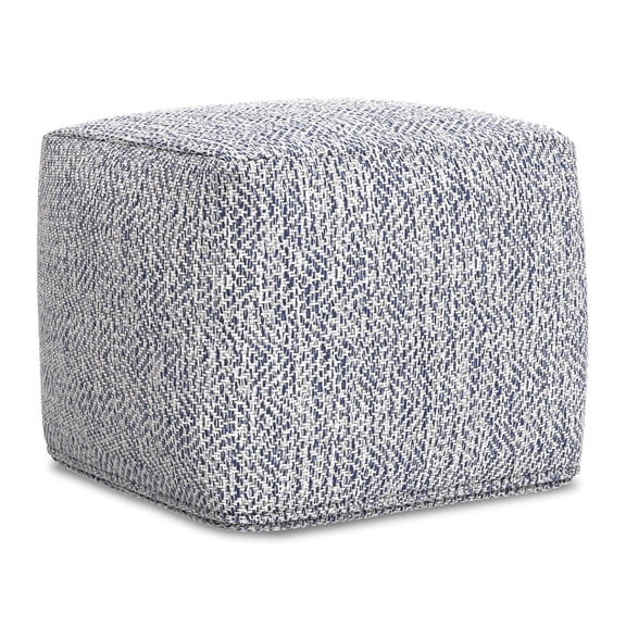 Simpli Home Nate 18 inch Wide Boho Square Pouf in Denim Mélange Cotton