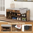 thumbnail image 6 of 31 Inches Shoe Storage Bench, 3 Tier Shoe Rack Organizer w/Flip-Top Storage & Padded Seat Cushion, Shoes Rack w/Hidden Storage, Wooden Entryway Bench for Entryway, Living Room (Brown+Gray), 6 of 9