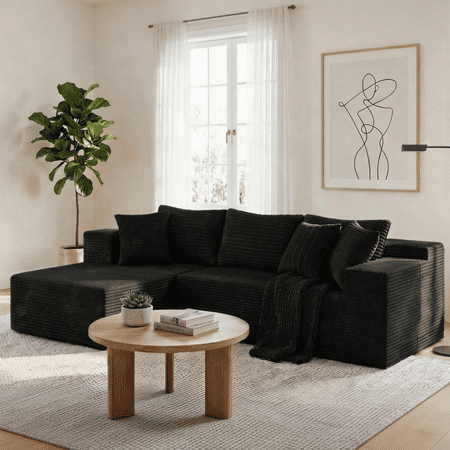 Bashaw 108" Cloud Sectional Couch Sofa with L-Shape Chaise, Modern Modular Sofa Couch Upholstered Couches for Living Room Bedroom, No Assembly Required (Black, L Shape)
