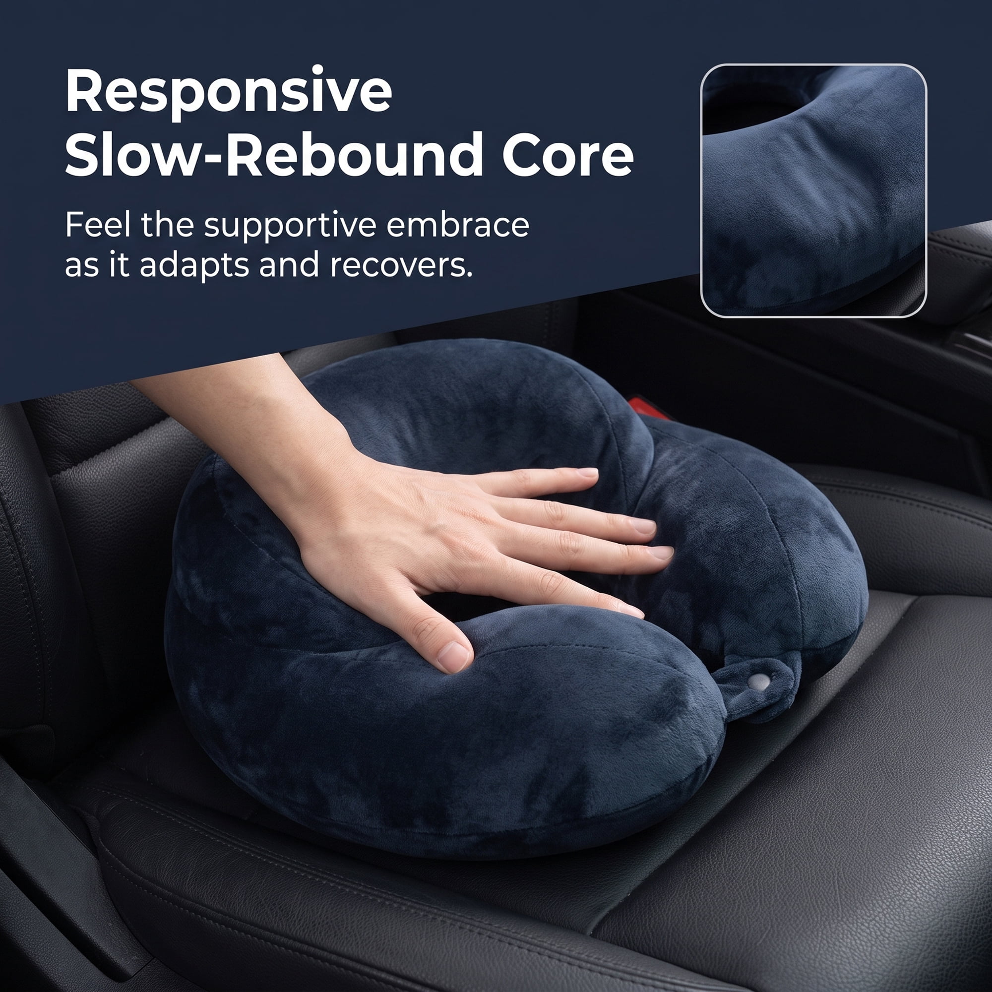 Unique Bargains PP Cotton Travel U Shape Neck Pillow for Airplane Navy Blue 11"x11"