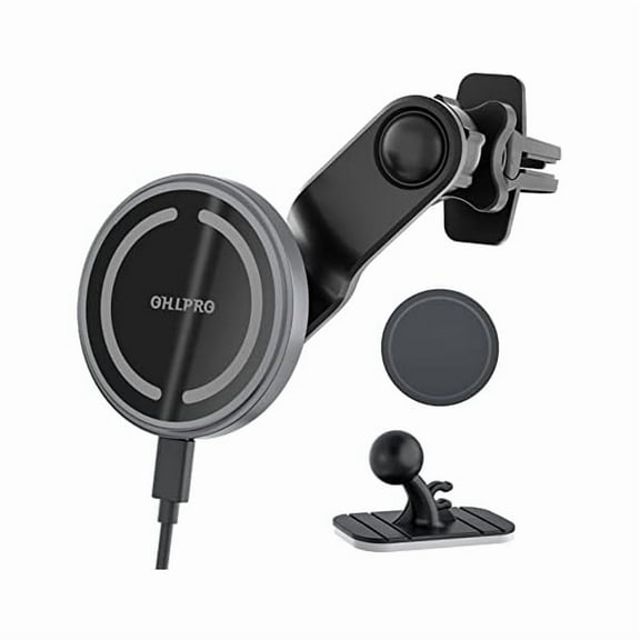 Compatible with MagSafe Car Mount for iPhone 16, Magnetic Wireless Car Charger with Extended Arm, Never Block Vents for iPhone 15/14/13/12 Serie, 15W Fast Charging Mag Safe Phone Holder, Grey