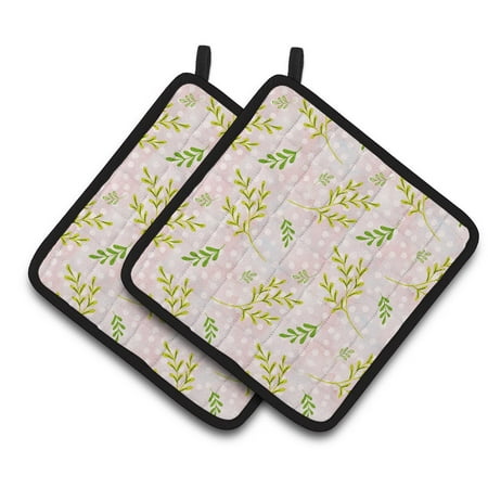 

Caroline s Treasures Watercolor Leaves Pink Pair of Pot Holders