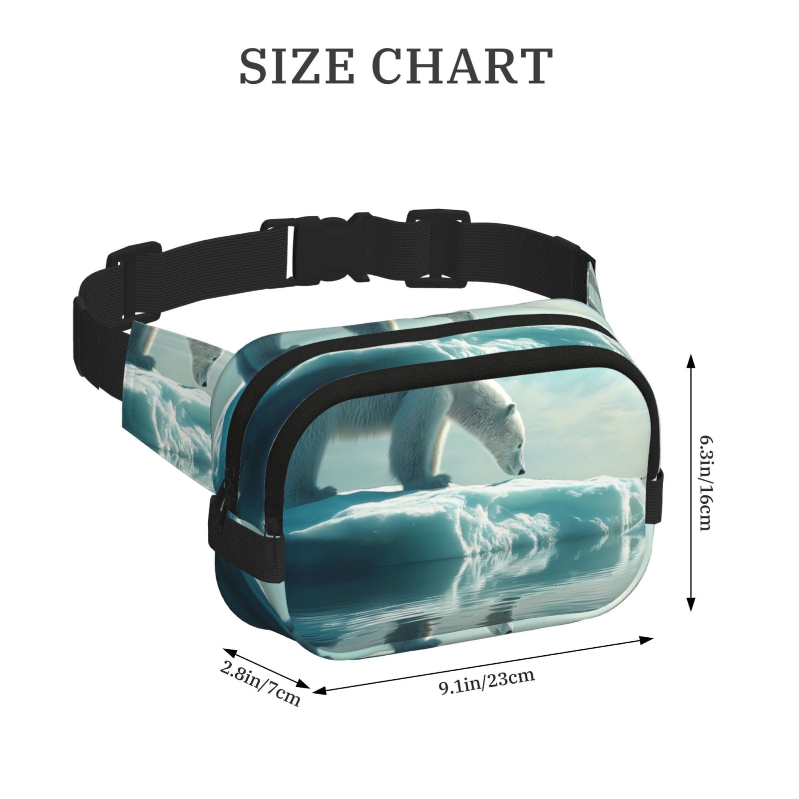 Picia Polar Bear On Iceberg Print Square Double-Layer Waist Bag Mini Adjustable Waist Belt Bag Exercise Running Travel Hiking