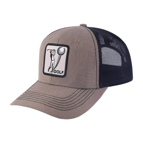 Unisex Embroidered Golf, 6-Panel Trucker Hat, Light Brown/Black, Adjustable Fit