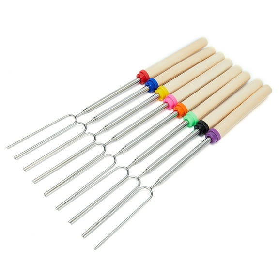 Set of 8 Marshmallow Roasting Sticks, Telescoping 12.2-32.28 inch Sticks Skewers with Wooden Handle for BBQ Hot Dog Fork Patio Fire Pit Camping Cookware