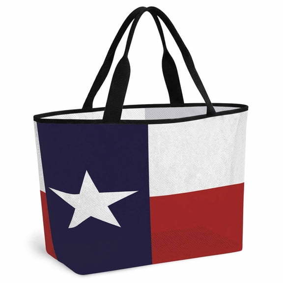 Blue Red White Texas Flag with Star Beach Bag for Women,Large Breathable Mesh Beach Tote Bag,Minimalistic Geometric Stripe Sandproof Lightweight Travel Bags for Vacation Picnic Pool 15.7"x15.7"x9.1"