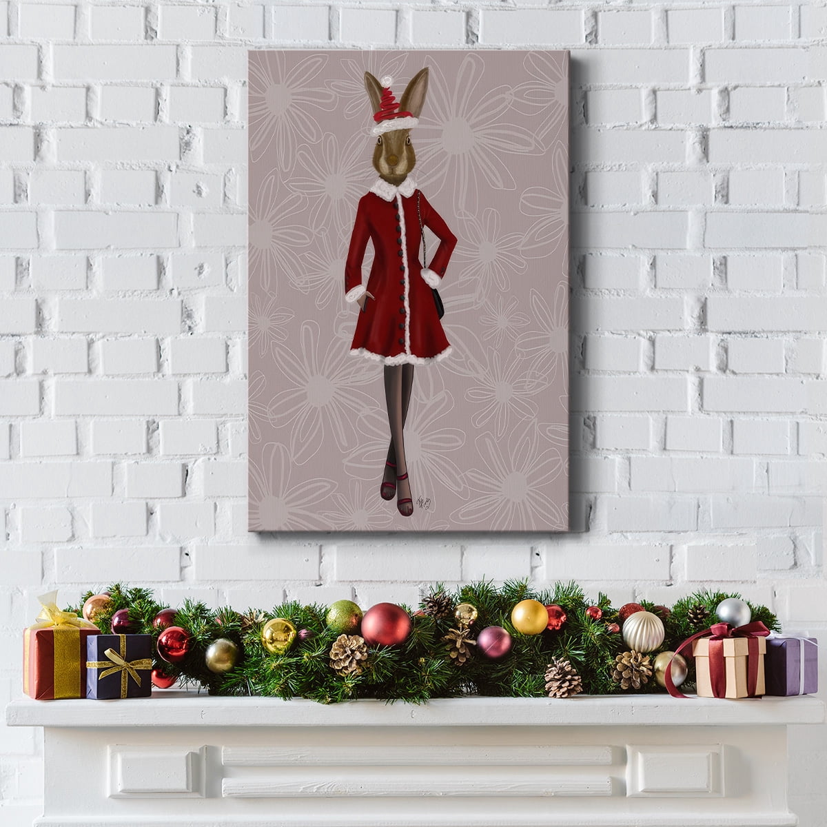 Christmas Christmas Fashion Bunny- Gallery Wrapped Canvas
