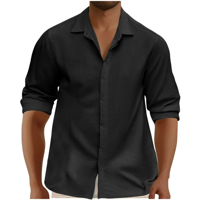 pstuiky manga larga para hombre, Camisa informal de moda para hombre, con cuello en V y mangas cortas, transpirable y con botones. Tops de hombre l