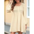 thumbnail image 6 of Women'S Casual Dresses Smocked Crewneck Button Up Long Sleeve Waist A-Line Mini Dress Apricot Color M, 6 of 9