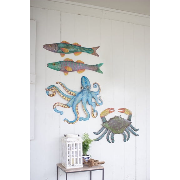Kalalou Hand Hammered Recycled Metal Octopus Wall Hanging, One Size, 32" x 28", Multicolor