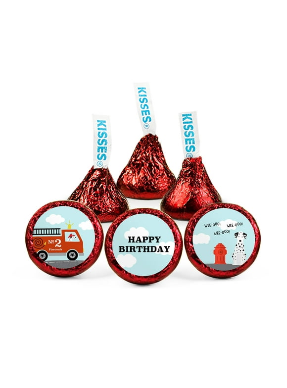 90ct Fire Truck Birthday Party Favors for Kid's Candy Hershey's Kisses Milk Chocolate  approximately 90 pcs) - Candy Included
