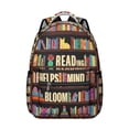 thumbnail image 1 of Bookstore Books Coffee Students Backpack I'd Rather Be Reading Design, Educational Bookshelf School Bag with Bookmark Motif, Adjustable Straps for Students, 1 of 4