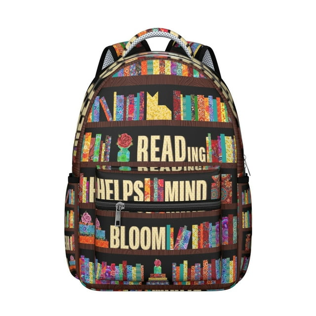 Bookstore Books Coffee Students Backpack I'd Rather Be Reading Design, Educational Bookshelf School Bag with Bookmark Motif, Adjustable Straps for Students