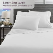 Danjor Linens 1800 Series 6 Piece Bedding Sheet & Pillowcases Sets with Deep Pockets, King, White