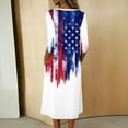 thumbnail image 4 of Women's Independence Day 250 Years Anniversary Patriotic Dress 3/4 Sleeve Button Neck Printed Midi Dress Loose Fit Soft Fabric Casual Comfortable Everyday Wear USA Flag Summer Dress White M, 4 of 4