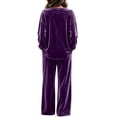 thumbnail image 4 of Womens 2 Piece Lounge Set Velvet Crewneck Long Sleeve Velour Tracksuit, 4 of 5