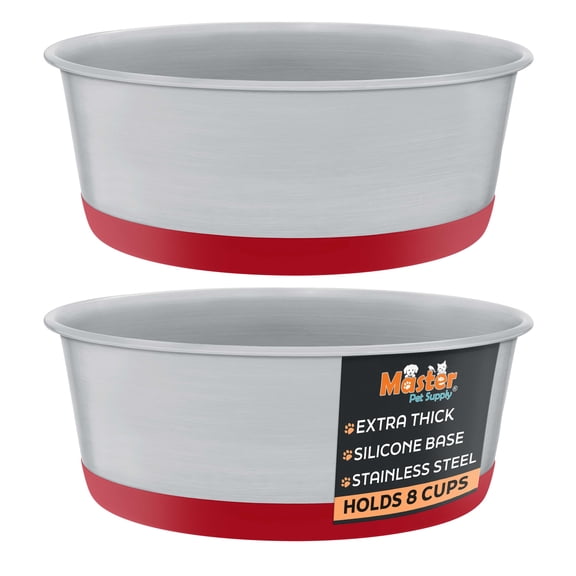 Master Pet Supply Stainless Steel Dog Bowls Set of 2 with Extra Thick Silicone Base - 4 Cup (32 oz) Crimson Red, Non-Slip, Dishwasher Safe Metal Bowls, Pet Dog Food Bowl for Dogs, Cats, Anti Rust