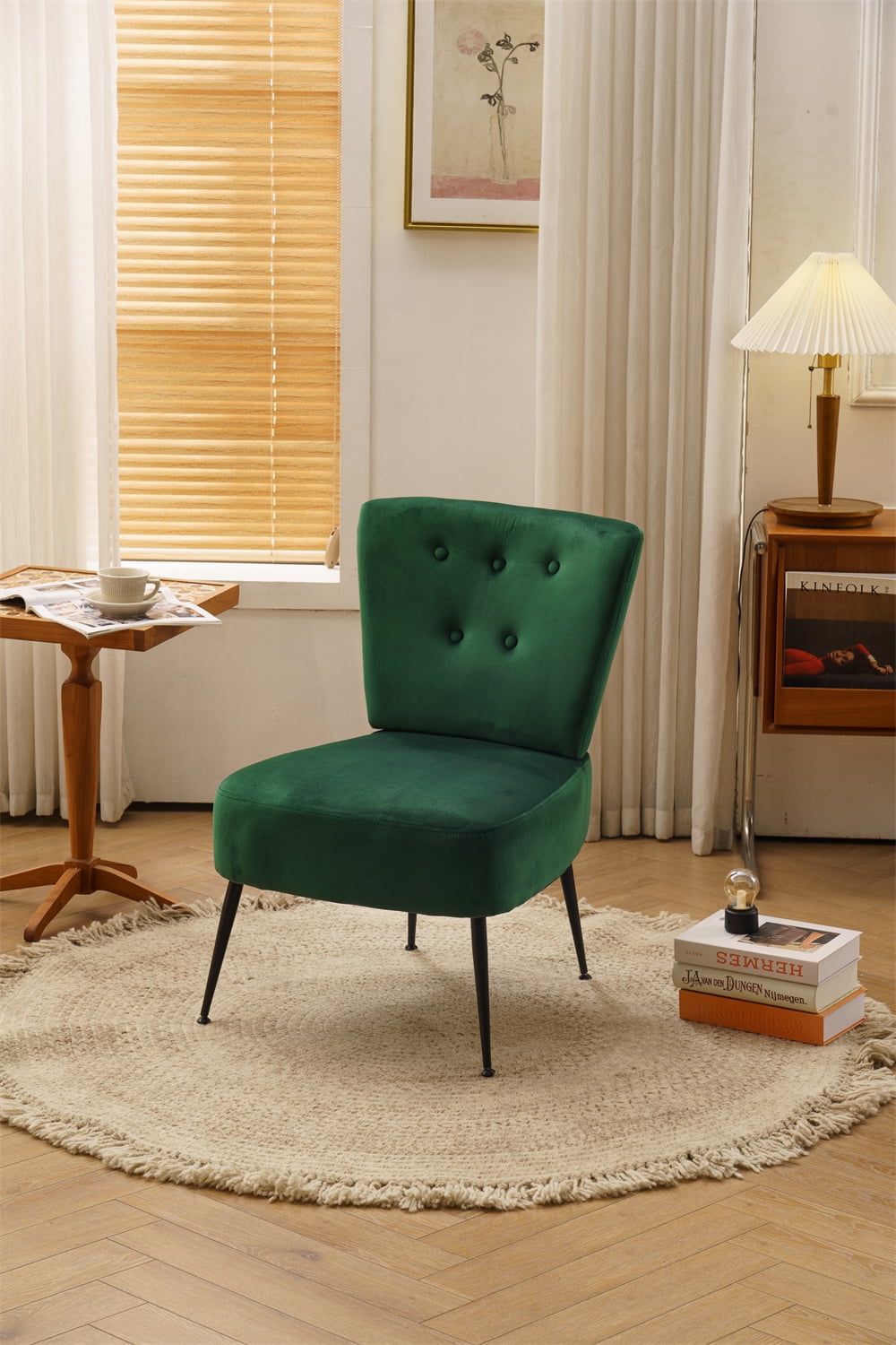 Accent Chair, Velvet Armless Chair with Padded Seat and Tapered Metal