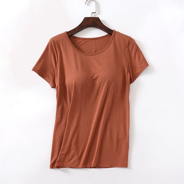Neewe Tank Top for Women with Built-in Padded Bra Short Sleeve Shirt Cotton Linen Soft Pajamas Daily Outfits