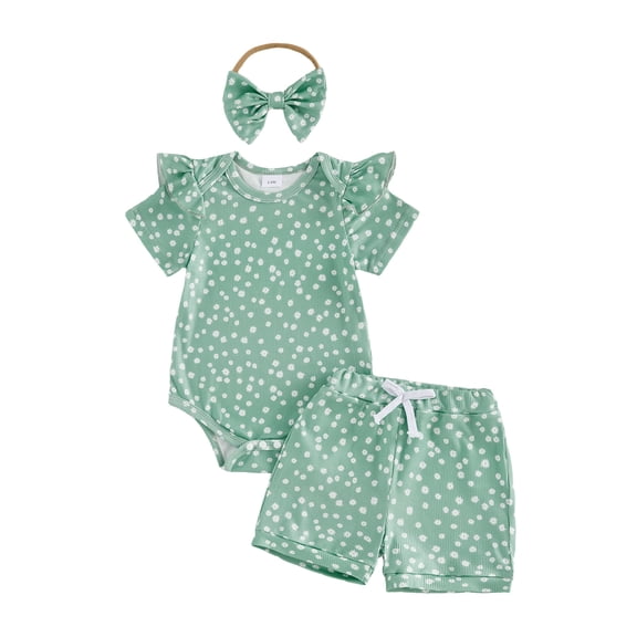 Toddler Girl Outfit Baby Girl Clothes Newborn Romper Dress Infant Lace Ruffle Sleeveless Summer Outfits with Headband,Green