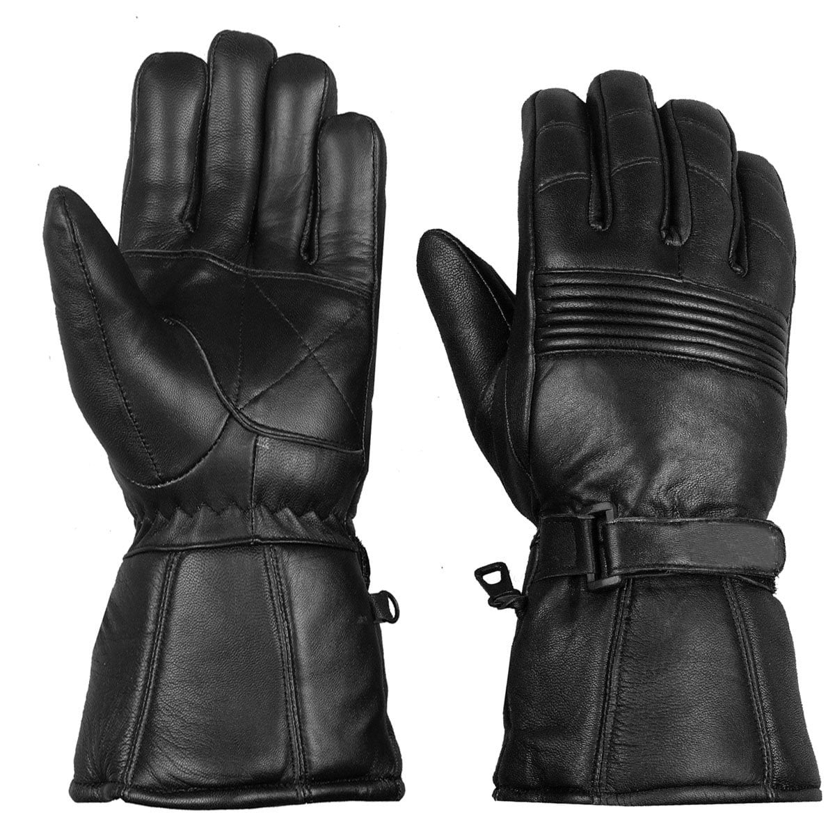 Jackets 4 Bikes Winter Motorcycle Gloves, Premium Biker Sheep Leather Thinsulate Warm Cold Weather Water Resistance Windproof Gauntlet for Men and Women Black L