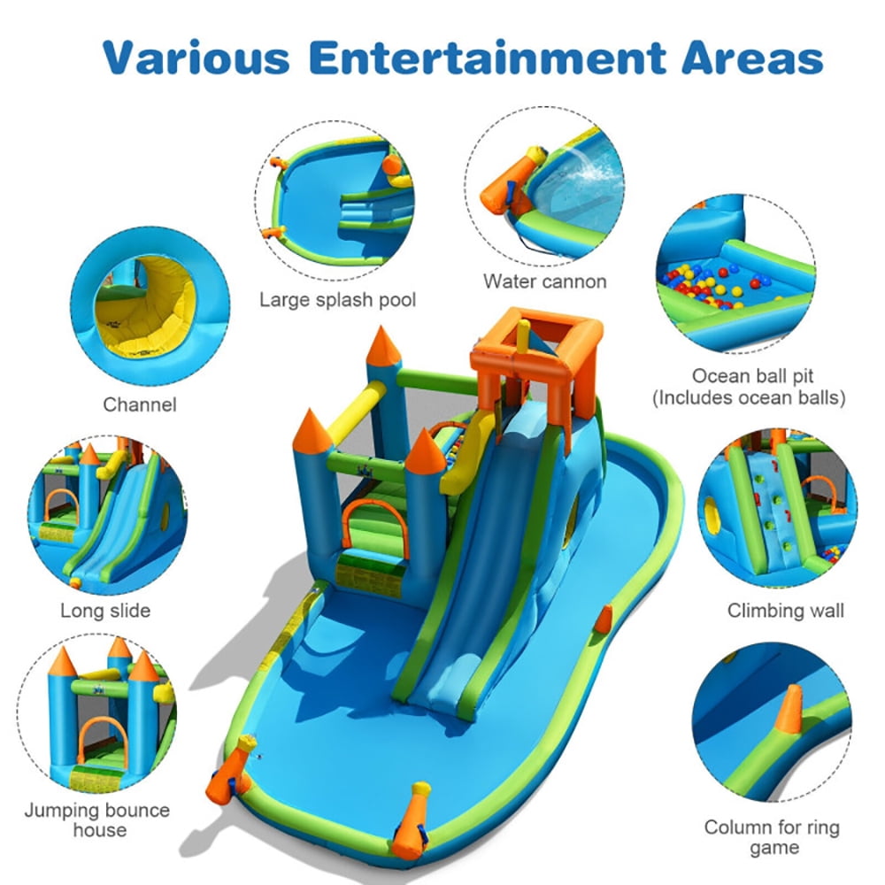 Aimee Lii Inflatable Water Slide Kids Bounce House Splash Water Pool with 735W Blower, Kids Bounce House Water Slide