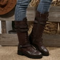 thumbnail image 2 of Brown Ladies Mid Calf Boots Three Breast Side Zipper Chunky Heel Comfortable For Daily Wear, 2 of 9