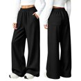 thumbnail image 5 of UACY Girls Sweatpants Wide Leg Drawstring Baggy Kids Pants Open Bottom Casual Loose Teen Joggers with Pockets (Black, 13-14 Years), 5 of 9