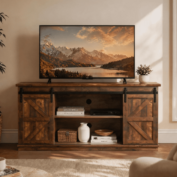 Homall 58'' TV Stand for TVs up to 65'', Storage Cabinet with Sliding Barn Door, Entertainment Center, White