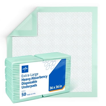 Medline Ultra Absorbent Underpads, 36" x 36", Case of 50 Quilted Polymer Incontinence Protection Pee Pads for Kids Pets