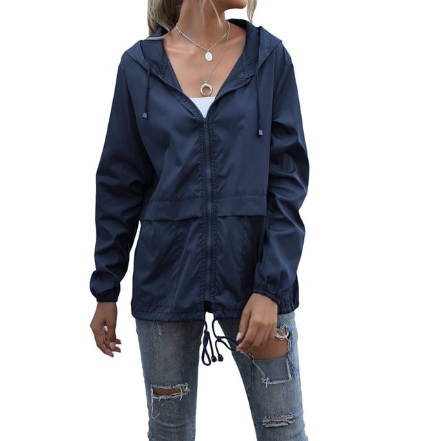 Sonducket Chubasquero Ligero para Mujer Impermeable Con Capucha Cortavientos para Exteriores Plegable Senderismo Camping Damas Trajes, Negro, S Prendas para la parte del cuerpo Azul oscuro XXL