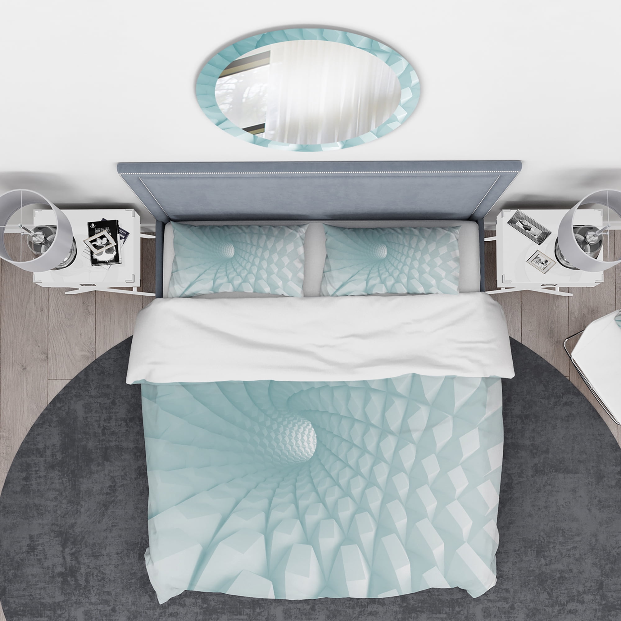 Designart '3D Light Blue Geometric Tunnel' Modern & Contemporary Duvet Cover Set