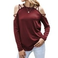 thumbnail image 4 of HUBERY Women Cold Shoulder Halter Neck Lace Up Long Sleeve Top, 4 of 7