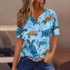 RKSTN Womens Tops Beach Inspired Print Plus Zise V Neck Button Down Short Sleeve Loose Fit Comfortable Versatile Shirts Spring Summer Vacation Casual Style Tops