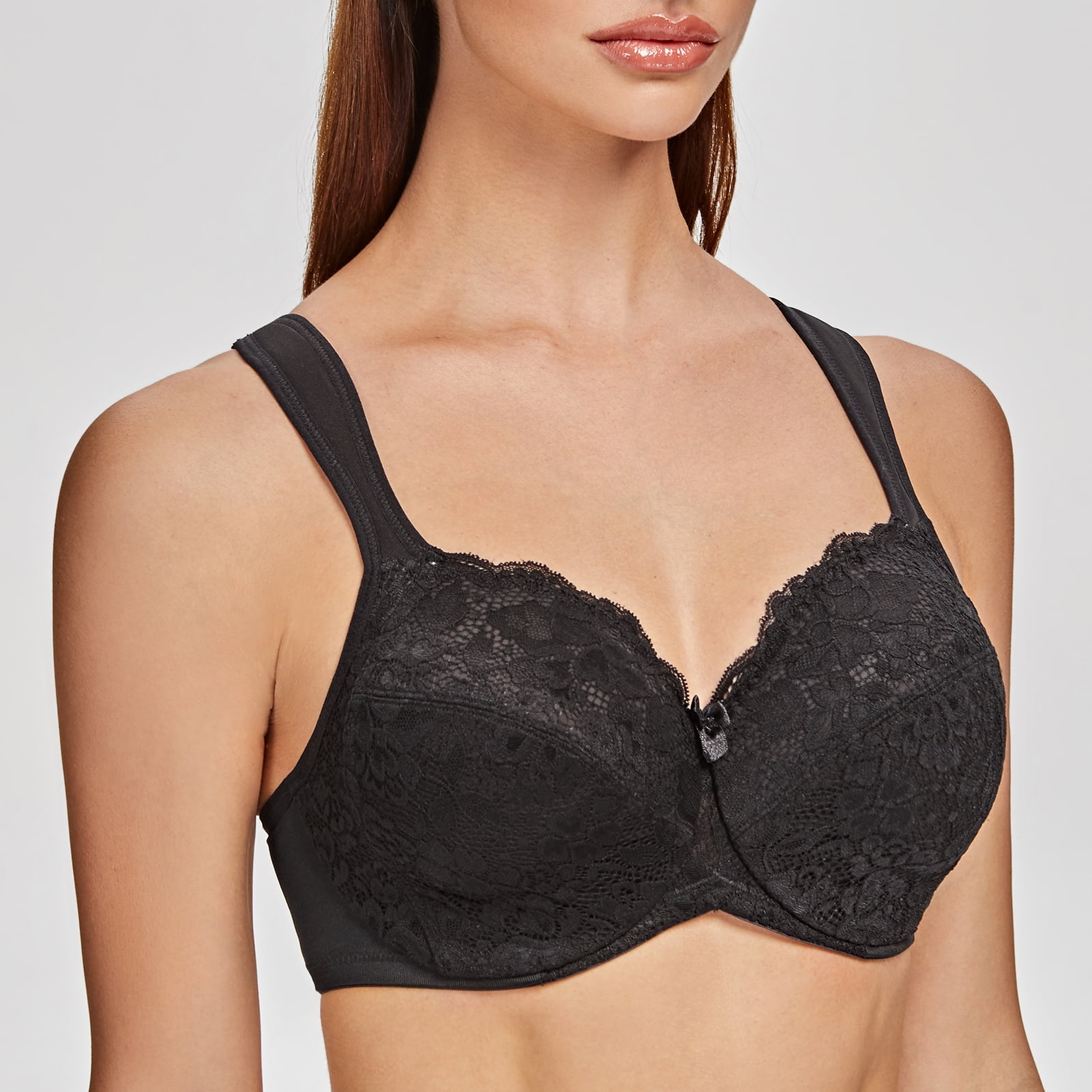 MELENECA Women's Floral Lace Non-Padded Minimizer Full coverage Underwire Bra Black-Lace 34DD