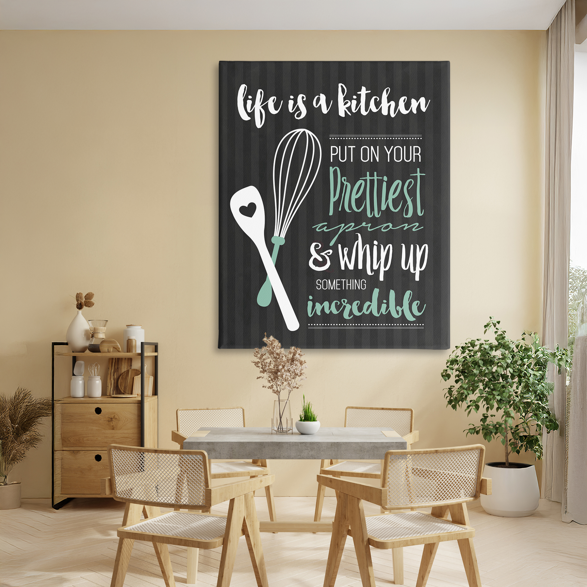 Life Is A Kitchen Motivational Canvas Wall Art, design by Lettered and Lined