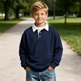 thumbnail image 2 of Boys and Girls Autumn Winter Casual Solid Color Long Sleeve Lapel Top Lightweight Comfort Breathable Top Sweatshirt, 2 of 8