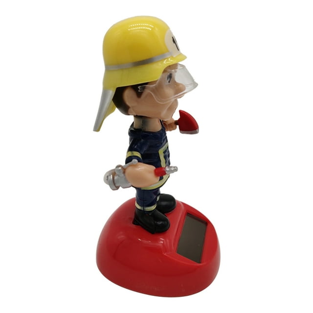 Solar Powered Fireman Shaking Doll Figurine Home Car Interior Decoration Christmas Gift
