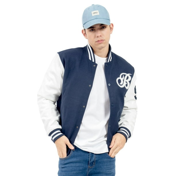 Chamarra Para Hombre Bomber Beisbolera Con Aplicación Quarry Color Azul