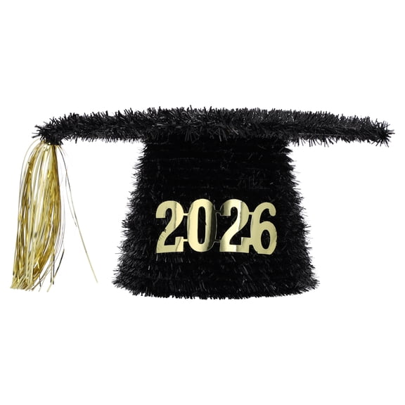 2026 Cap and Tassel Tinsel Tabletop Decoration, Black and Gold, Graduation by Way To Celebrate