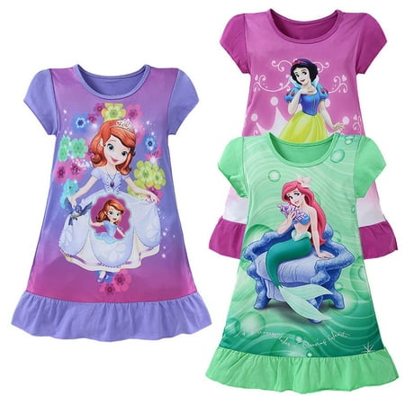3-10Y Cartoon Baby Girls Mermaid Short Sleeve Princess Dress Kids Summer Party